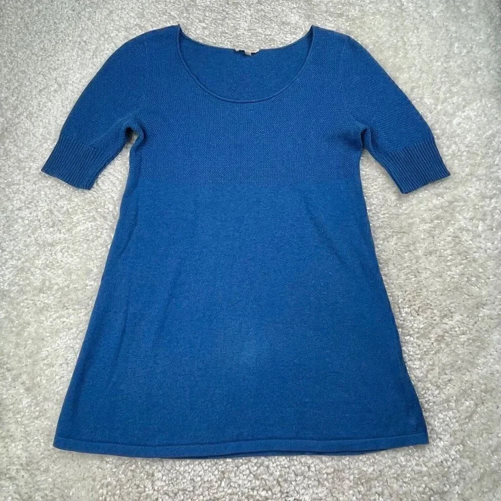 Eileen Fisher Blue Cotton Cashmere Blend Tunic Sweater